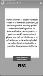 نص ما كتبه رئيس الفيفا عن احداث مباراة البرازيل والأرجنتين 